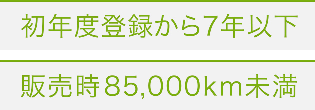 初年度登録から7年以下、販売時85,000km未満